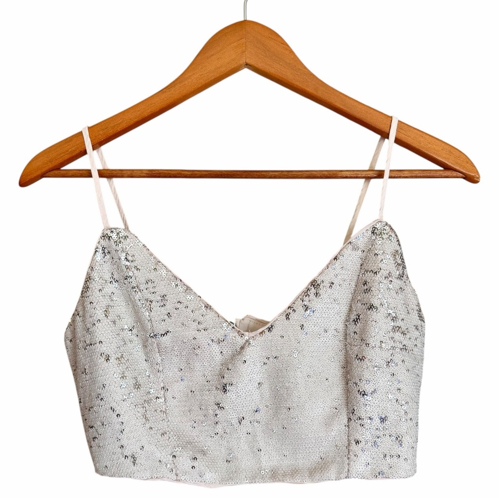 Forever 21 Silver Sequin Crop Top Size S Y2K Party Clubwear
